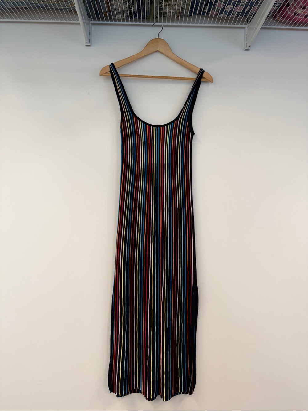 SOLID & STRIPED Black Maxi Dress with Red, Yellow, Blue and Green Stripes